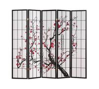 5 pan Pliante modèle de cloison - cloison Bois Shoji en Noir avec des Fleurs de Cerisier - Salle écran