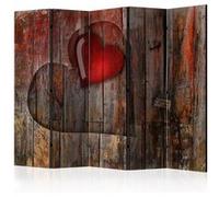 Paravent 5 Volets "Heart on Wooden Background" 172x225cm Multicolore G