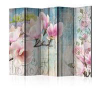 Paravent 5 Volets "Pink Flowers on Wood" 172x225cm