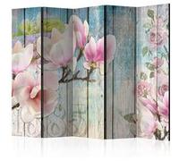 Paravent 5 volets - Pink Flowers on Wood II [Room Dividers] - 225x172 Artgeist (39871)