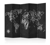 Paravent 5 Volets "Retro Continents Black" 172x225cm