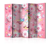Paravent 5 Volets "Unicorn on Flowerbed" 172x225cm Multicolore G