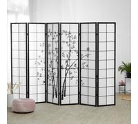 Paravent 6 pan Diviseur de pièce japonais bois en noir dessin bambou décoration