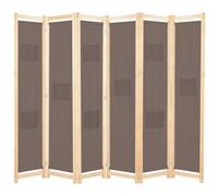 Paravent 6 panneaux pliable en tissu marron avec cadre en bois 240 x 170 x 4 cm Marron