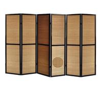 PEGANE Paravent en Bois Noir et Bambou de 6 pans
