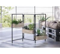 Paravent à plantes "Industrial" en métal avec 3 bacs à plantes en bois, séparation de pièce avec bac à fleurs, blanc, bac à plantes