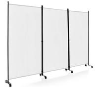 Paravent à Roulette COSTWAY - 3 Panneaux Pliable Détachables - Blanc