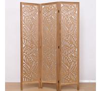 Paravent ajouré, séparateur de pièce en bois avec motifs feuille, 3 pans coloris brun clair - Hauteur 170 x longueur 120 cm - PEGANE - G