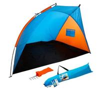 AKTIVE Tente Coupe-Vent Plage, 3 Personnes, Abri de Plage en Polyester, Imperméable, Montage Facile, Sac de Transport, 200 x 125 x 120 cm, Bleu et Orange