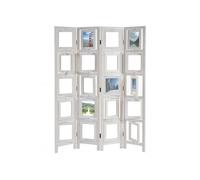 Paravent - Blanc - 4 Panneaux - Bois avec Porte Photos - Dimensions 160x125 cm - Intérieur