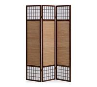 Paravent en Bois 3 Parties Séparateur de Pièce Brun Espagnol Mur avec Bambou Pliable