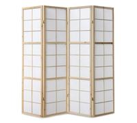 4 pan diviseur de pièce écran Pliant - Bois diviseur Shoji en Papier de Riz Blanc Naturel
