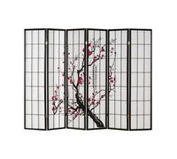 Paravent bois 6 pans noir shoji fleurs