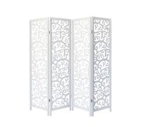 Homestyle4u Paravent intérieur 4 pièces, blanc, cloison de séparation, brise-vue, ornements en bois de pin