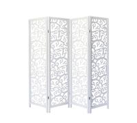 Homestyle4u Paravent intérieur 4 pièces, blanc, cloison de séparation, brise-vue, ornements en bois de pin