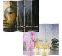 Paravent / cloison de séparation, 4 pans motif Bouddha 180x160 cm Multicolore