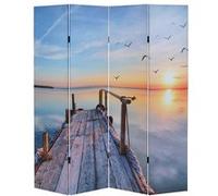 Paravent / cloison de séparation T234, 4 pans motif coucher de soleil 180x160cm Multicolore G