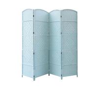 Paravent Court Pliable, Cloisons À 4 Panneaux en Bambou Et Rotin, Petits Paravents Bois, for L'école, La Maison, Maternelle, Le Bureau(Blue)