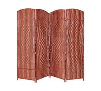 Paravent Court Pliable, Cloisons Autoportantes en Bois À 4 Panneaux, Bambou Et Rotin, for L'école, La Maison, Maternelle, Le Bureau(Dark)