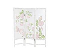 Paravent de 3 pans en bois coloris blanc motif roses - Longueur 150 x Hauteur 180 x Profondeur 2.5 cm --
