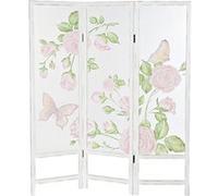 Paravent Pegane Paravent de 3 pans en bois coloris blanc motif roses - Longueur 150 x Hauteur 180 x Profondeur 2.5 cm --