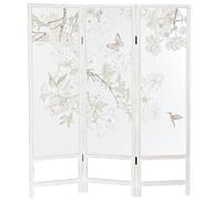 Paravent de 3 pans en bois coloris blanc motif roses - Longueur 150 x Hauteur 180 x Profondeur 2 cm