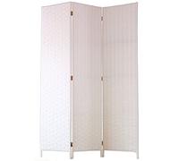 Paravent de 3 pans tressé en Fibres Naturelles Coloris Blanc - Dim : H180 x L135 cm - PEGANE -