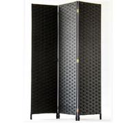 Paravent de 3 pans tressé en fibres naturelles coloris noir - Dim : H180 x 135 cm