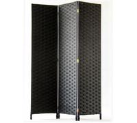PEGANE Paravent de 3 pans tressé en Fibres synthètiques, Coloris Noir - Dim : H170 x 120cm