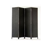 Paravent de 4 pans tressé en fibres naturelles coloris noir - Dim : H180 x L180 cm - PEGANE - Noir