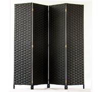 Paravent de 4 pans tressé en Fibres synthètiques, Coloris Noir - Dim : H170 x L160cm - PEGANE -