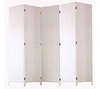 Paravent de 5 pans tressé en Fibres Naturelles Coloris Blanc - Dim : H180 x L225 cm -PEGANE-