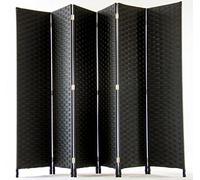 PEGANE Paravent de 6 pans tressé en Fibres Naturelles Coloris Noir - Dim : H180 x L270 cm