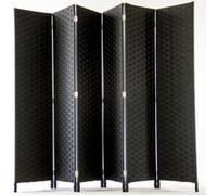 PEGANE Paravent de 6 pans tressé en Fibres Naturelles Coloris Noir - Dim : H180 x L270 cm
