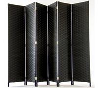 PEGANE Paravent de 6 pans tressé en Fibres synthètiques, Coloris Noir - Dim : H170 x L240cm