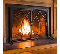 Paravent de cheminée contemporain noir - Panneau plat simple avec double porte pour feux de bois et charbon de bois, parfait pour la sécurité et le style de la maison