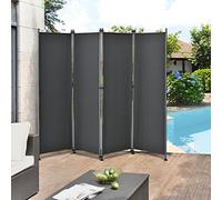Paravent de Confidentialité Brise-Vue Séparateur à 4 Panneaux Résistant pour Extérieur Intérieur Acier Polyester 215 x 170 cm Gris
