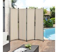 Paravent de Confidentialité Brise-Vue Séparateur à 4 Panneaux Résistant pour Extérieur Intérieur Acier Polyester 215 x 170 cm Sable