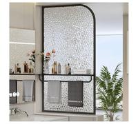 Paravent de douche en verre cannelé, séparateur de pièce translucide avec étagères pour hôtels et restaurants, design noir élégant (30 x 90 cm)