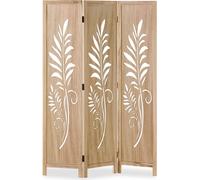 Paravent décoratif en bois naturel 3 panneaux design floral ajouré Cloison Séparateur de pièce