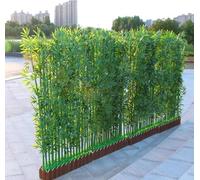 Paravent d'extérieur en Bambou Artificiel pour Parc, Jardin, Cour, terrasse, Porche, pergola, Patio, Hautes Fausses Plantes Vertes avec jardinière en Bois(Size:150cm L Base-26 Pole,Color:1.8m/5.9ft H)