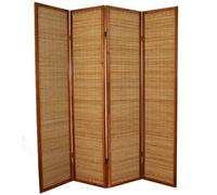 PEGANE Paravent en Bois Brun avec Bambou de 4 pans