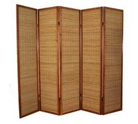 PEGANE Paravent en Bois Brun avec Bambou de 5 pans