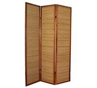 Paravent en Bois Brun avec Bambou, séparateur de pièce - 3 Panneaux -PEGANE-