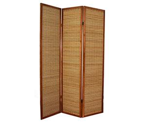Paravent en Bois Brun avec Bambou, séparateur de pièce - 3 Panneaux -PEGANE-