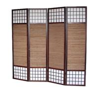 Paravent en bois brun avec bambou Spécial taille 2 m de 4 pans - Longueur 172 x Hauteur 200 cm