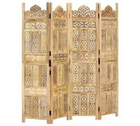 Paravent en bois massif de manguier 4 pièces - 160 x 165 cm - Sculpté à la main - Pliable - Brise-vue - Pour salon, chambre à coucher, bureau