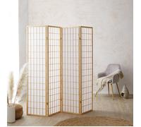 Paravent en bois naturel en 4 panneaux - Paravent Shoji avec papier de riz, brise-vue pliable