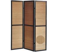 Paravent en bois noir et bambou de 3 pans