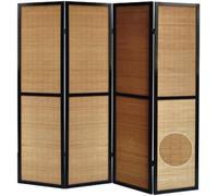 Paravent en bois noir et bambou de 4 pans